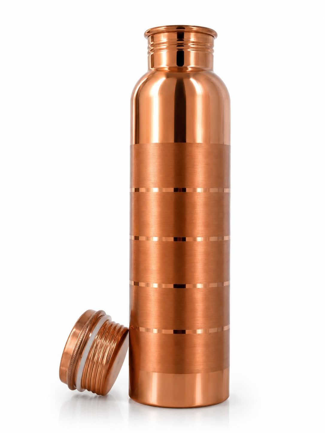 BRASSORA Pure Copper Water Bottle 1 Litre Striped Finish Leak